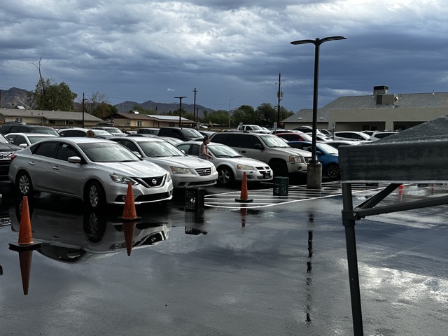 Cars Lined up on Saturday Morning